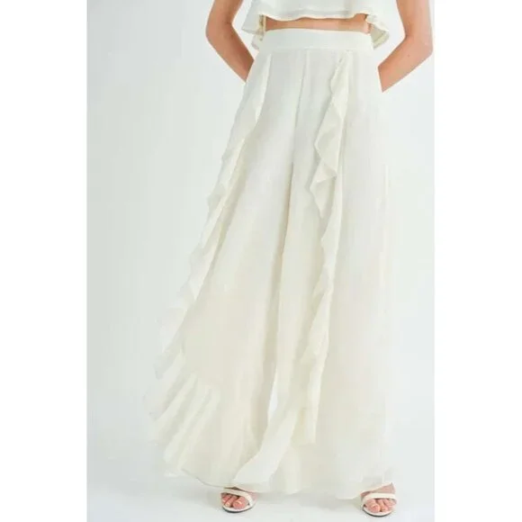 MABLE Crop Cami and Ruffled Wide Leg Pants Set